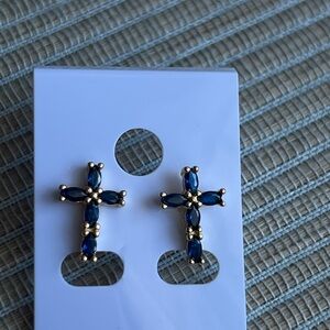 ⭐️-Gold and Blue Cross Earrings